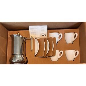 Lady Anna 4 Shot Expresso Stainless Steel Coffee Maker with 4 cups & saucers